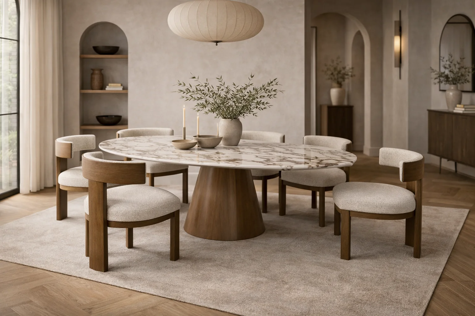 Embrace Sand Upholstered dining chair with walnut base  (Set of 2) - Image 4