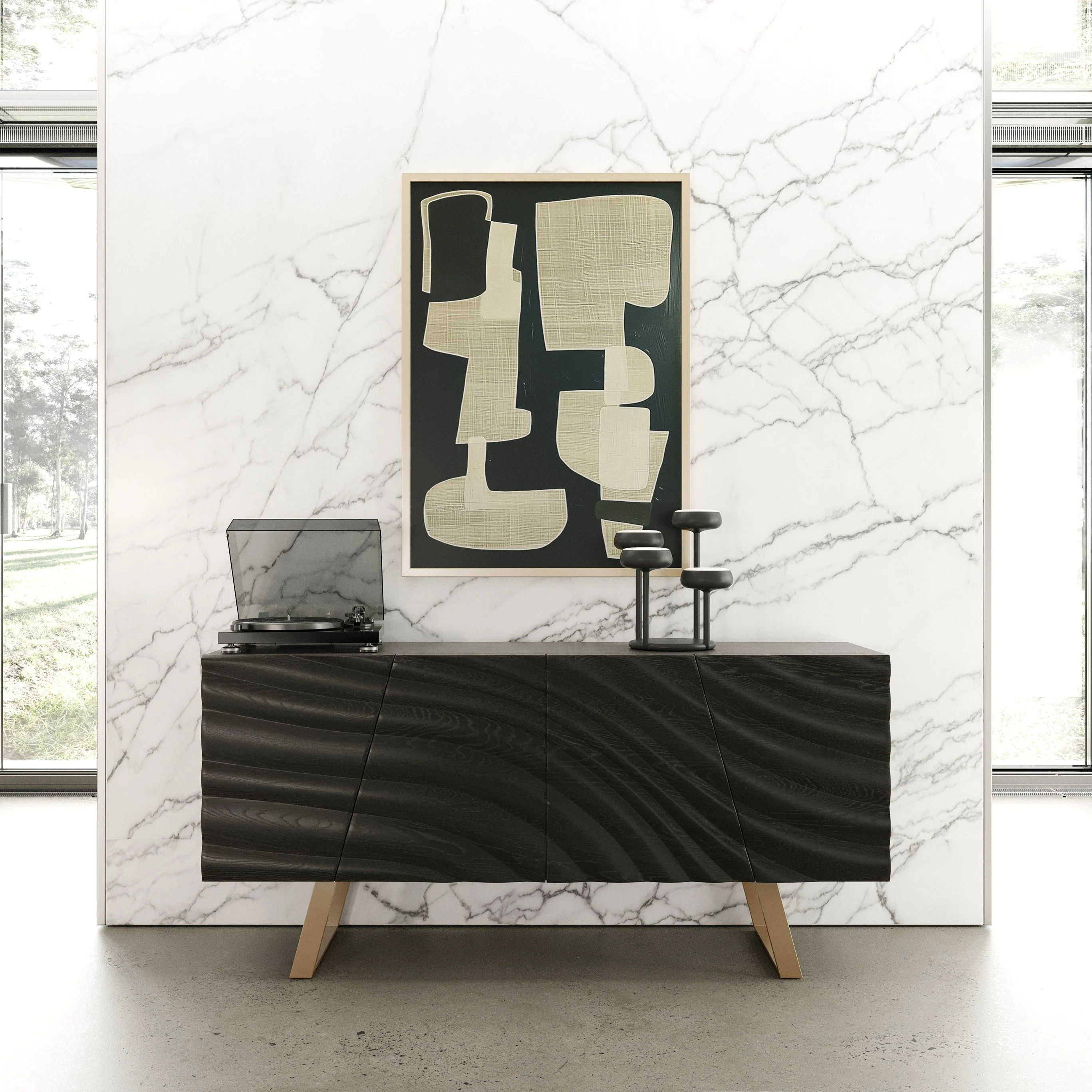 Finland Mid - Century Black & Gold Buffet - Image 11