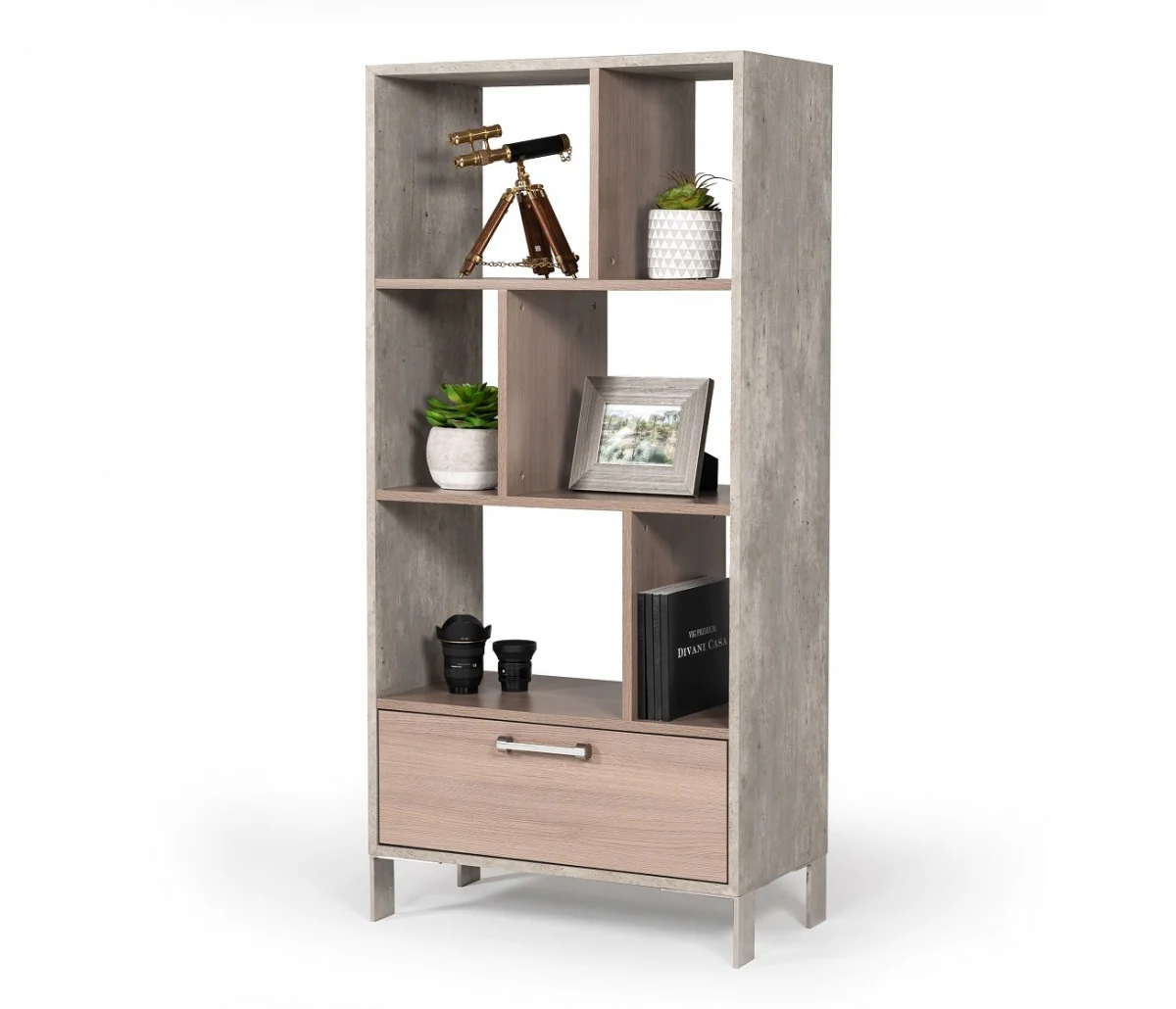 Harvard Brown Oak & Faux Concrete Bookcase - Image 6