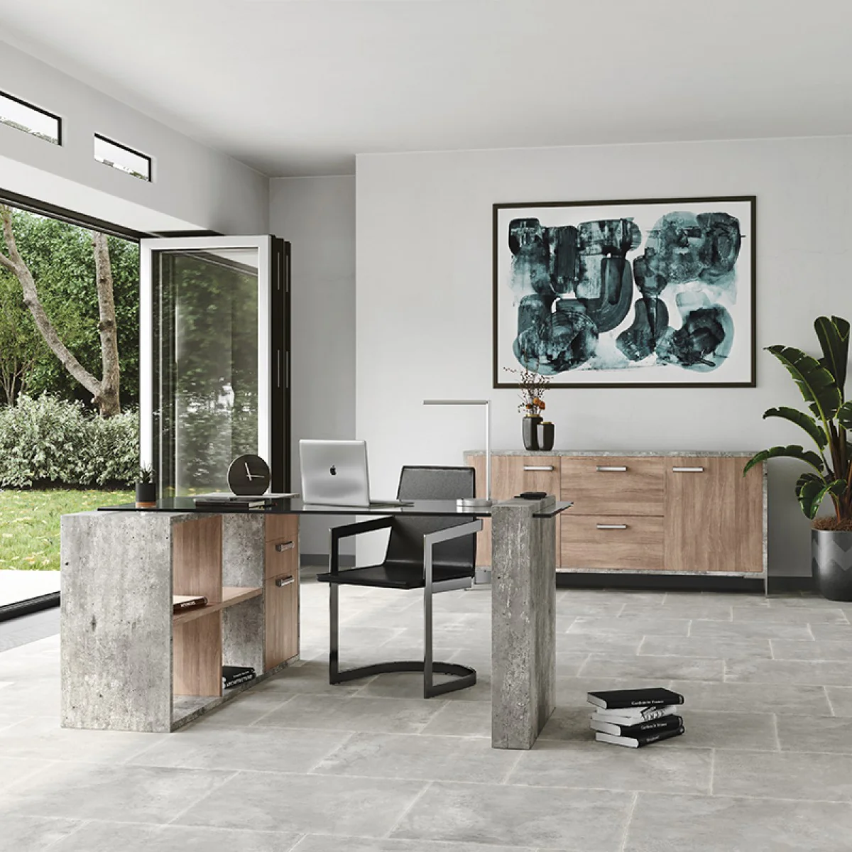 Harvard Brown Oak & Faux Concrete Office Small File Cabinet - Image 3