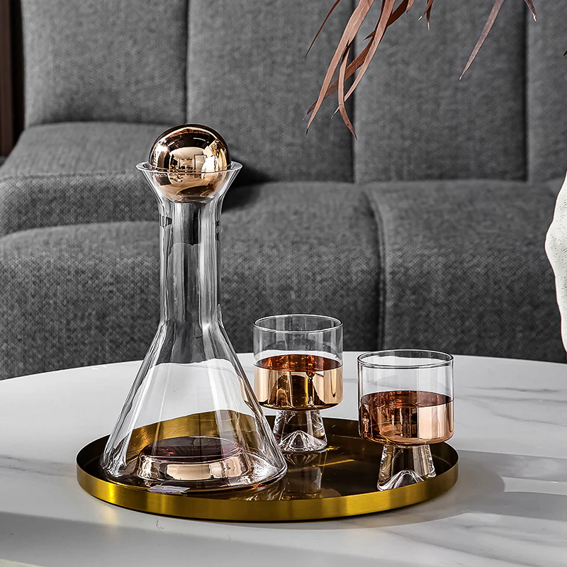5-Piece Luxury Rose Gold Glass Wine Bottle & Cup Whiskey Decanter Set - Image 15