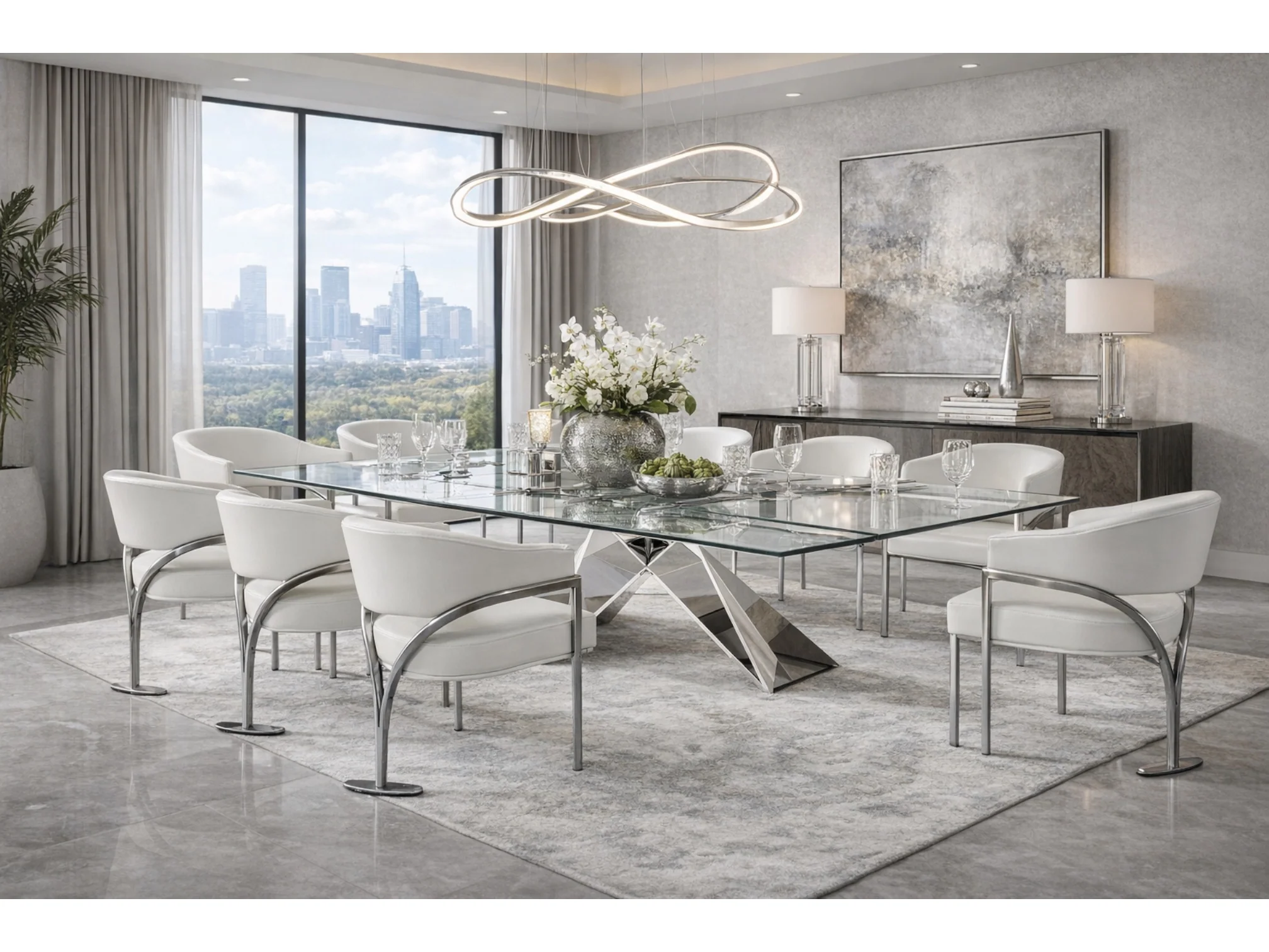 Spectra Polished Stainless Steel Glass Extension Dining Table - Image 3