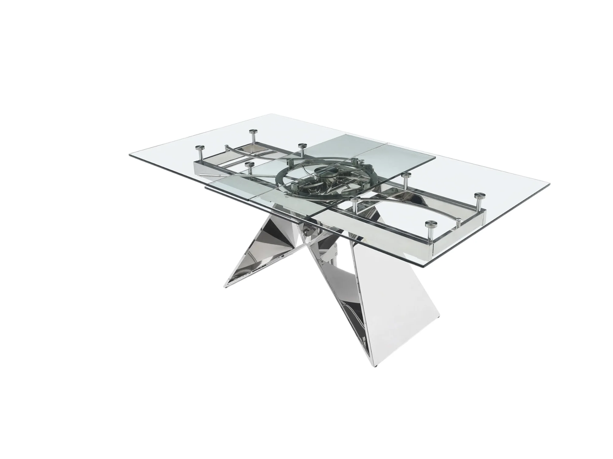 Spectra Polished Stainless Steel Glass Extension Dining Table - Image 4