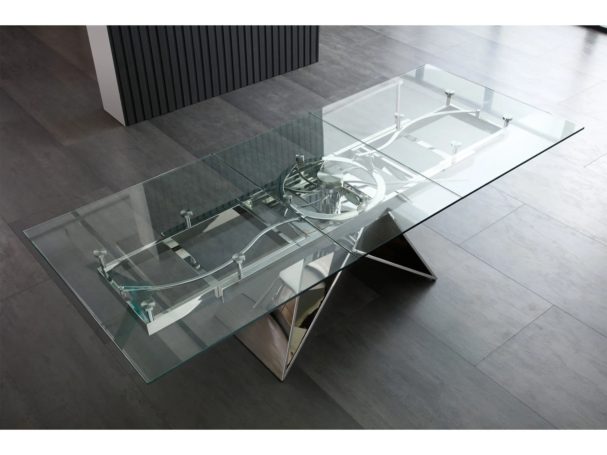 Spectra Polished Stainless Steel Glass Extension Dining Table - Image 7